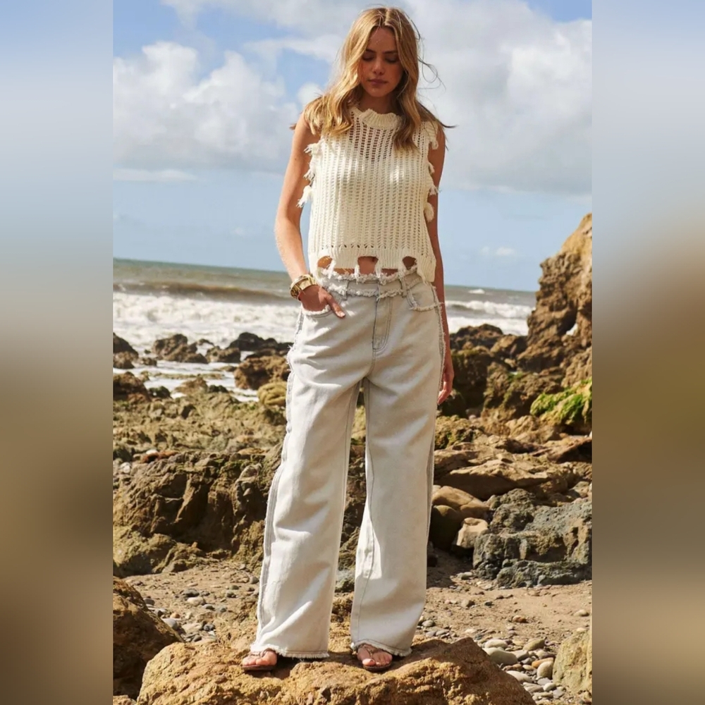 Women's Cream Wide-Leg Pants